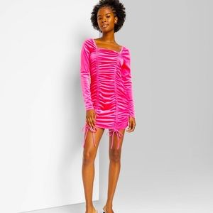 Pink Velvet Mini Dress with Long Sleeves